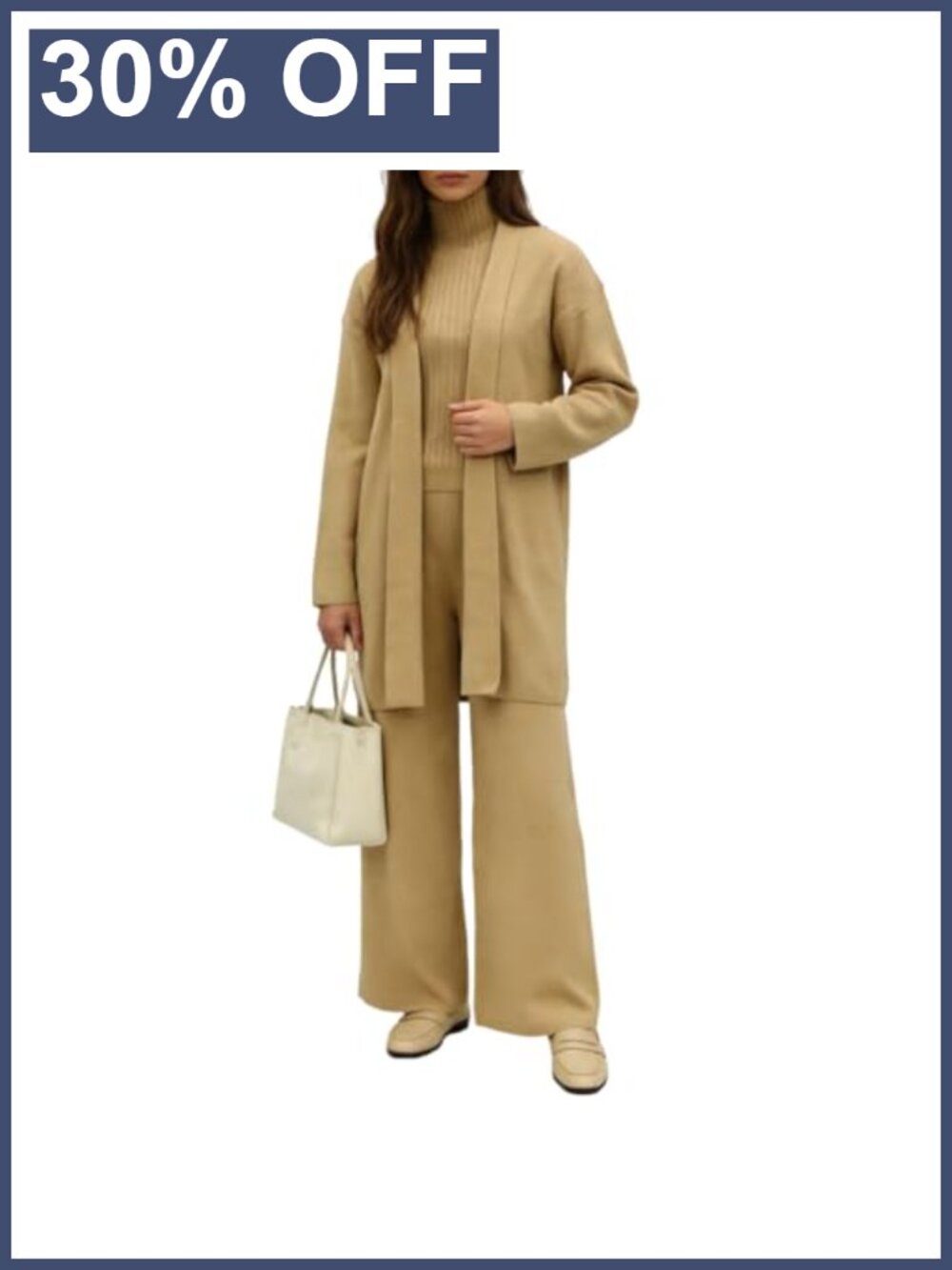 Women's 3 Piece Lounge Set Ribbed Knit Duster Cardigan Tank Joggers